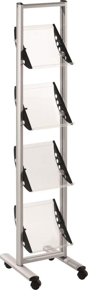 Prospektständer Floor Stand mit Acrylböden, für Format 4xA4, aluminium/glasklar