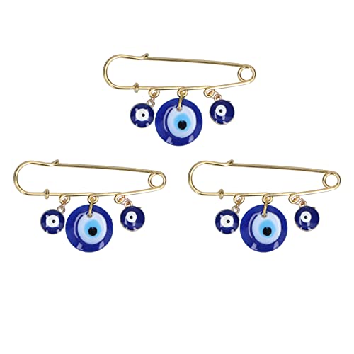 Ler Pin para bebé, Alfiler de Oro de Mal de Ojo, Suministros de Nociones de Costura, 3 Alfileres de Ropa, 3 Colgantes de Ojo Azul, Alfiler Dorado, Alfileres de Seguridad