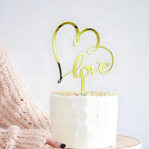 Wlropted Gold Acrylic Love Cake Topper