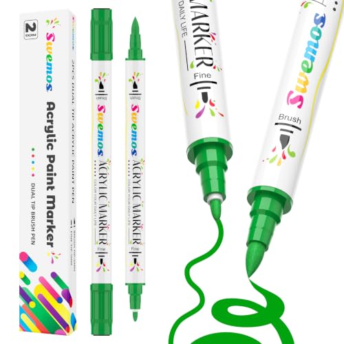2 Green Paint Marker Acrylic Pens for Fabric Rocks Canvas Ceramic Glass