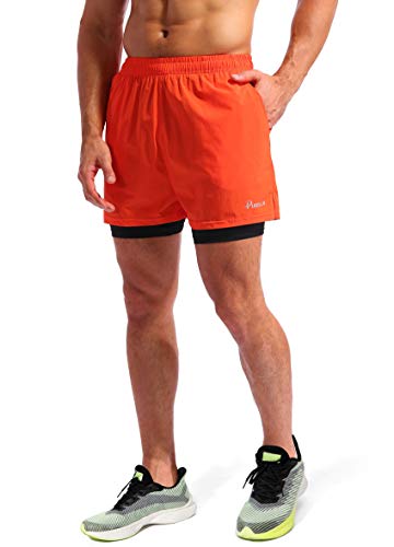 Image of Pudolla Men's 2 in 1 Running Shorts 5 inch Quick Dry Gym Athletic Workout Shorts for Men with Phone Pockets