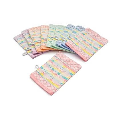 YSN Home Collection - Frottee Waschhandschuhe aus 100% Baumwolle - Blumenmuster - 5 Farben - 10 Stück