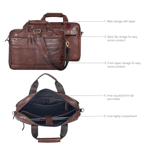 Image of Oak Leathers Leather Messenger Bag for Men and Women - Laptop Briefcase Bag For College, Office, Adjustable Shoulder Strap