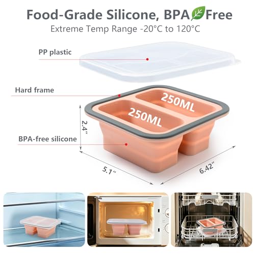 LAweixian Pink reusable silicone food storage container, transparent lid, easy to clean, convenient to carry, easy to prepare meals, travel, dishwasher wash, microwave refrigerate — view 3
