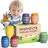 Honeysticks Fingerfarben für Kinder Ungiftig ab 1 Jahr, 6 Leuchtende Farben, Abwaschbar, Unbedenkliche Fingerfarben für Kleine Künstler von 1-5 Jahren, auf Wasserbasis, Umweltfreundlich