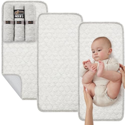 Image of Gorilla Grip 3 Pack Soft 100% Waterproof Hypoallergenic Absorbent Baby Changing Liners, Stay in Place Pad, Slip Resistant, Quilted Machine Washable Reusable Liner Pads, Diaper Table Mat Cover, Gray
