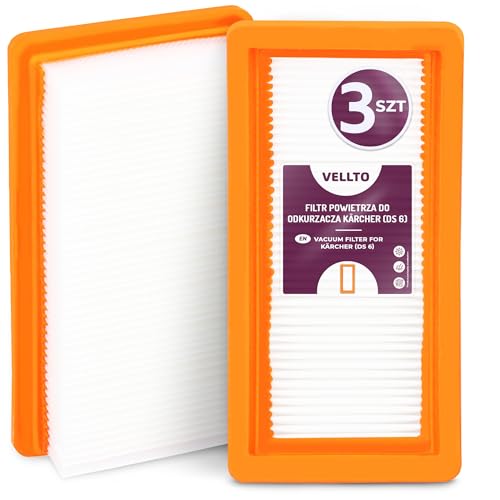 3x Vellto Filtro HEPA Pliegues Plano Para Aspiradora Compatible Con Kärcher DS6 DS5 DS 5500 5600 5800 6000 6.414-631.0 Mediclean Motor Alto Rendimiento Purificación Aire Accesorio