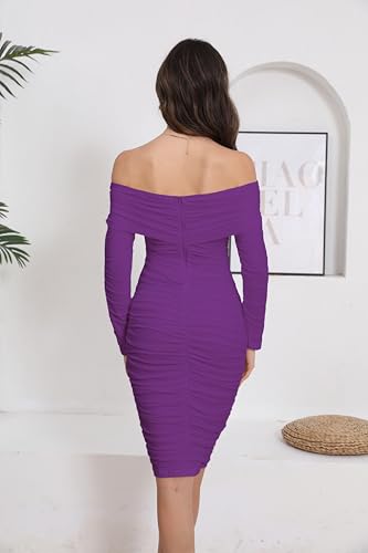 Image of Fooullaide Women's Sexy Off Shoulder Sleeveless Bodycon Ruched Midi Dress | Stretchy, Breathable, Mesh, Not See-Through, Elegant,Formal Gown, Cocktail, Evening, Party, Night Out Tube Dresses