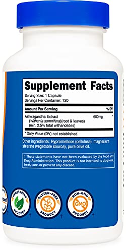 Image of Nutricost Ashwagandha Herbal Supplement 600mg, 120 Capsules (2 Bottles) | Ashwagandha Root