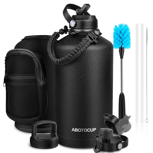 Image of ABOTOCUP Gallon Water Bottle Insulated Keep Cold24H & Hot12H, Large 1 Water Bottle Gallon with Straw Lids&Paracord Handle, 128oz Water Bottle Double Wall Leak-proof BPA Free with Powder Coated