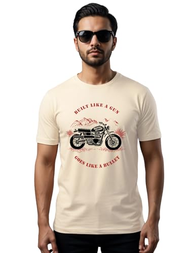 Image of ADRO Men's Royal Bike Design Printed 100% Cotton T-Shirt - Regular Fit, Printed T-Shirts for Men
