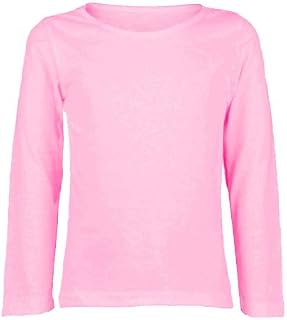 Kids Plain Basic Top Long Sleeve Girls Boys Uniform T-Shirt Tops 2-13 Years (7-8 Years, Baby Pink)
