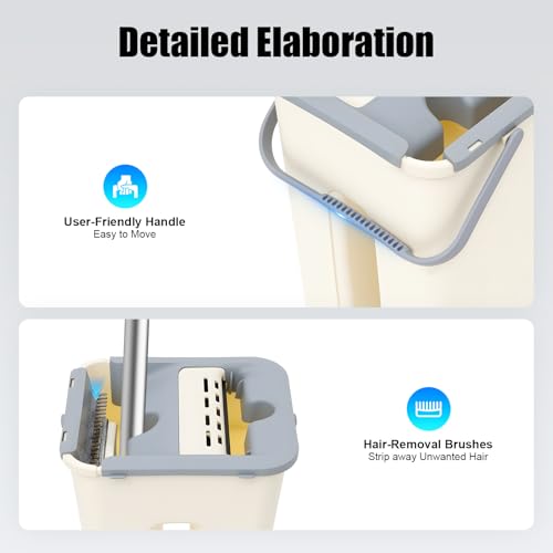 awolsrgiop Wischmopp Set mit Eimer, Bodenwischer Set, 8l Divider Bucket Mopp Set Mit 10 Blatt Austauschbarem Mikrofasertuch, Geeignet für Holzbretter, Fliesen, Marmor Langmopps – Bild 5
