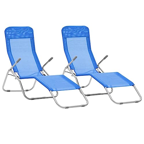vidaXL 2X Tumbonas Plegable Basculante Textileno Azul Sofá Cama Asiento Jardín