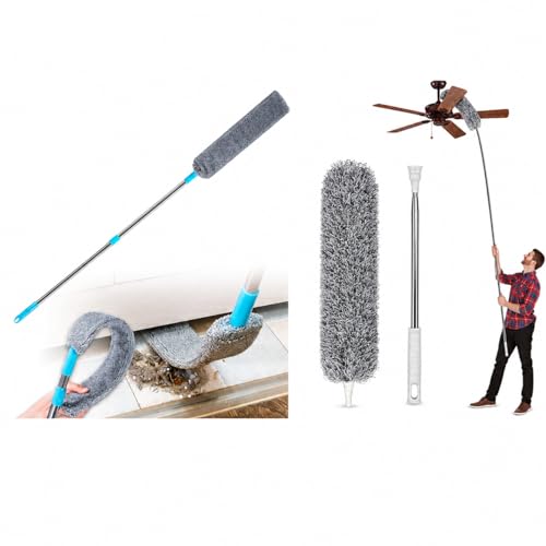 Image of Slim Gap Duster with Feather Duster Combo Flexible Flat Cleaner for Under Sofa Bed Refrigerator Furniture Fan Dust Cleaning