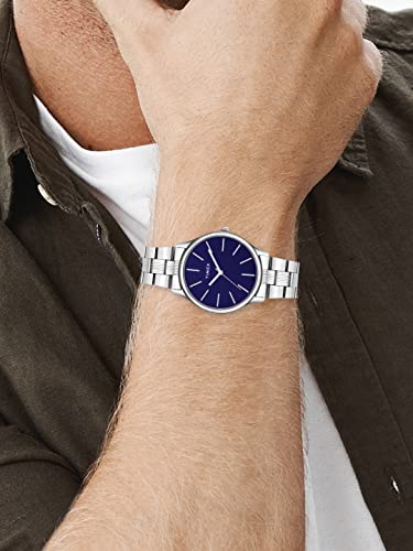 Image of TIMEX Analog Watch for Man with Blue Round Dial & Silver Stainless Steel Bracelet Band Water Resistant Men's Wrist Watches - TWTG73SMU01