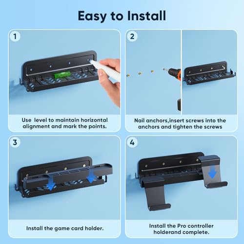 Image of Metal Wall Mount for Nintendo Switch 2 /1 /OLED (Mount Behind TV) | Switch 2 /Switch /OLED Organizer Shelf Stand Holder with 10 Game Card Slots & Hanger Brackets for Joycon*4