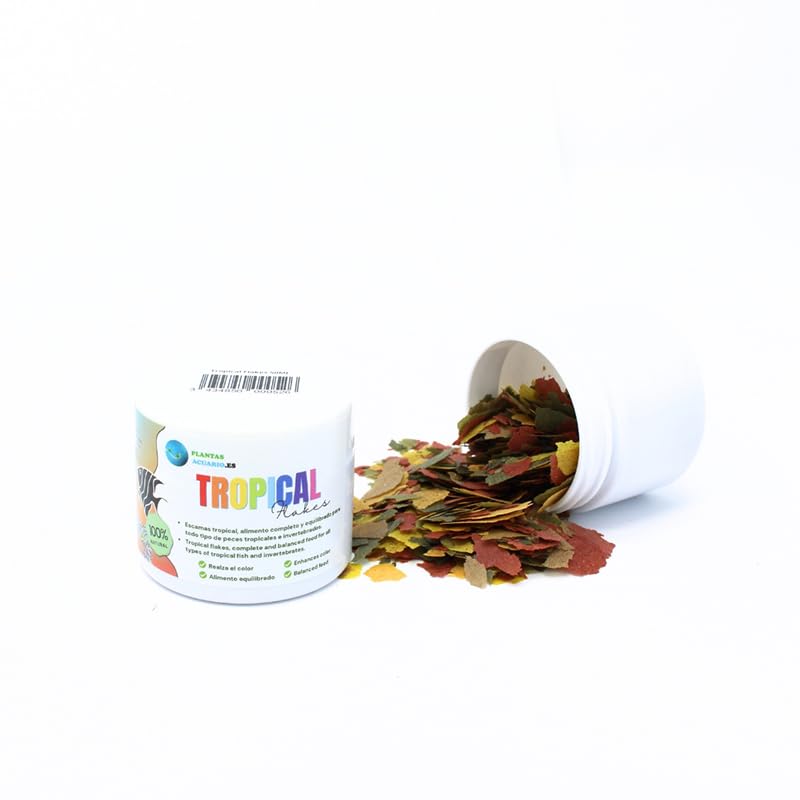 Tropical Flakes Plantasacuario 50ml, Comida en Escamas para Todo Tipo de Peces Tropicales y de Agua Caliente, Saludable y Potencia el Color, Dieta Diaria equilibrada para Peces