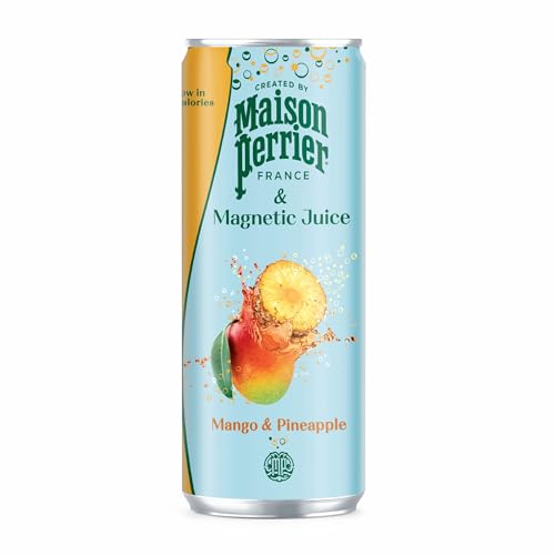 Maison Perrier Magnetic Juice Mango & Pineapple - Premium Sparkling Flavoured Drink with Natural Fruit Juices | Made in France | 6 x 4x250ml | Pack of 1