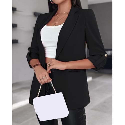 Womens Blazers for Work Casual Summer Blazers for Women Lightweight Lapel Ruched 3/4 Sleeve Open Front Suit Jacket4