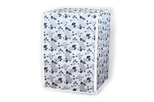 Image of Stylista PVC Washing Machine Cover Compatible for IFB 6.5 KG Fully-Automatic Front Loading ELENA SXS 6510, Waterproof and Dustproof, Floral Pattern Black & White