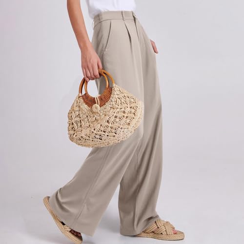 Comfy Work Pants Women Business Casual Slacks High Waisted Wide Leg Dress Pants Office Linen Trousers with Pockets2