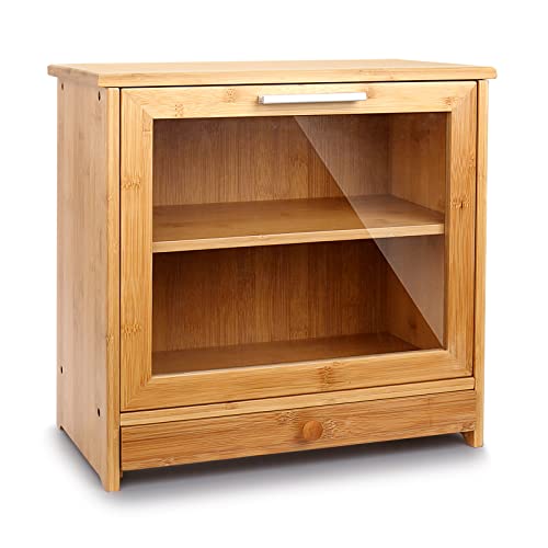 Merysen Large Bamboo Bread Box For Kitchen Countertop, 2 Layer Bread Storage Bin Comes With Clear Front Window And Tool Drawer, Farmhouse Style Bread Bin For Kitchen Counter #TOP2