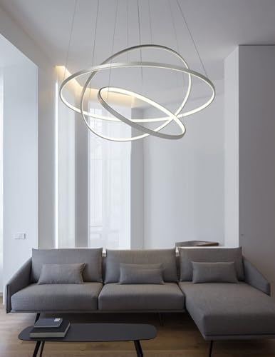 Lustre moderne LED 3 anneaux plafonnier blanc chaud