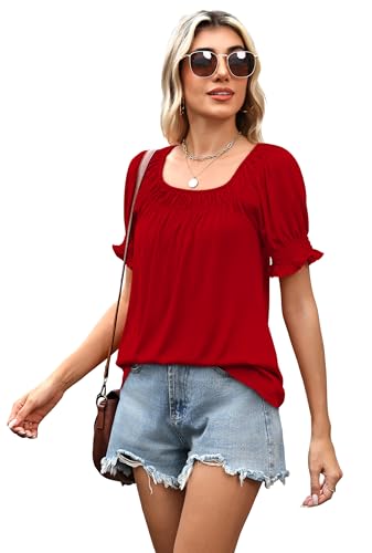 Image of WIHOLL Womens Short Sleeve Square Neck Summer Tops Dressy Casual Blouses Trendy Clothes 2026