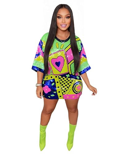 Image of CUTUBLY Women's Sequin T Shirt Mini Dress for Concert, Birthday, Night Out, Festival