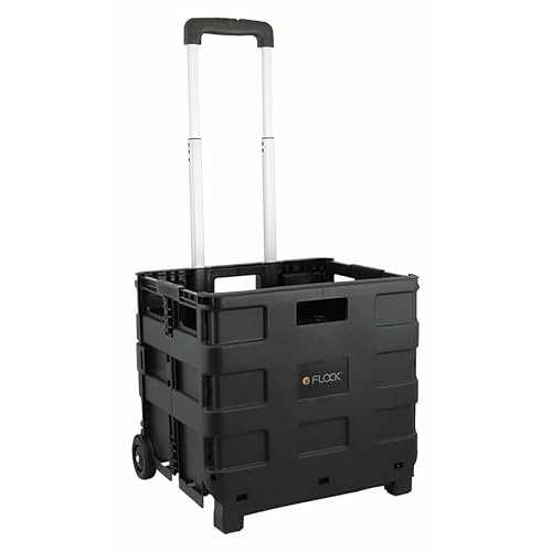 FLOCK Carrello pieghevole nero | Cassetta Trolley Pieghevole con Ruote | Carrello Portatutto 35kg | Ideale per Auto, Casa e Spesa | Maniglia Estensibile