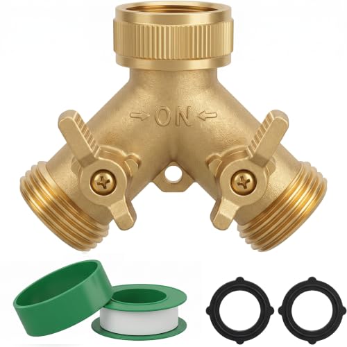 Hourleey Brass Garden Hose Splitter (2 Way), Solid...