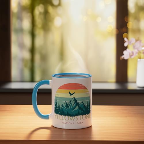 Taza de cerámica vintage parque Yellowstone azul y blanca miniatura 3