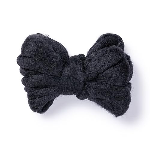 Kondoos Natural Wool roving, 2 OZ. Best Wool for Needle Felting and Wet Felting, handcrafts and DIY Spinning Projects, Wool Felting Supplies. Dyed Colors. (Total Black, 2 oz)