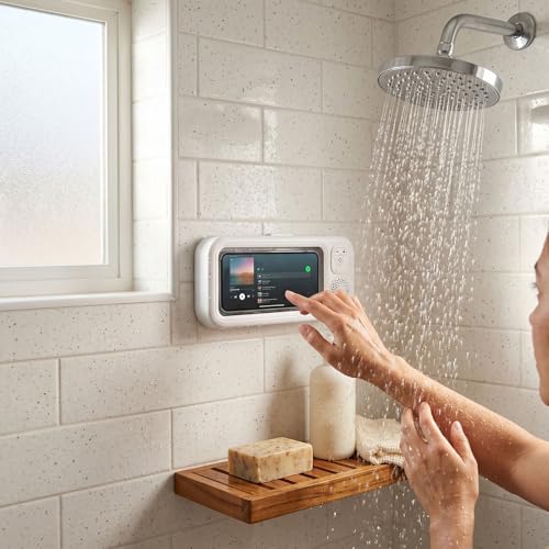 Soporte para altavoz de ducha Alomejor, funda de teléfono impermeable para baño y cocina 5