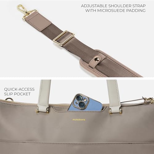Image of MOKOBARA The Bliss Tote Bag for Women | Premium Nylon & Vegan Leather Office Handbag | Fits 15.6 Inch Laptop | Water Resistant Shoulder Bag with Detachable Strap