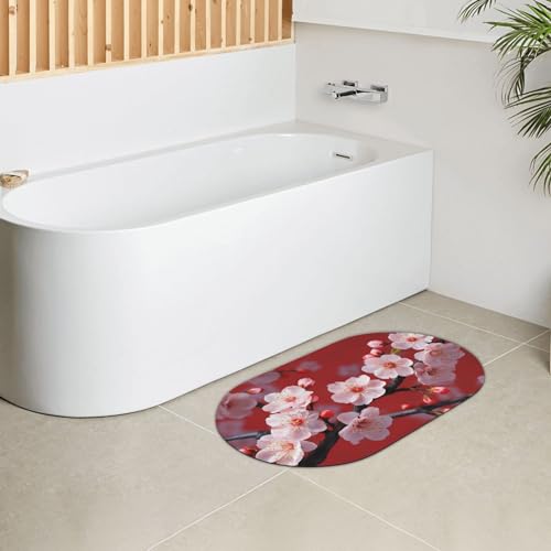 Tapis de bain en pierre rose fleur de prunier absorbant séchage rapide douche 50x80cm - 5