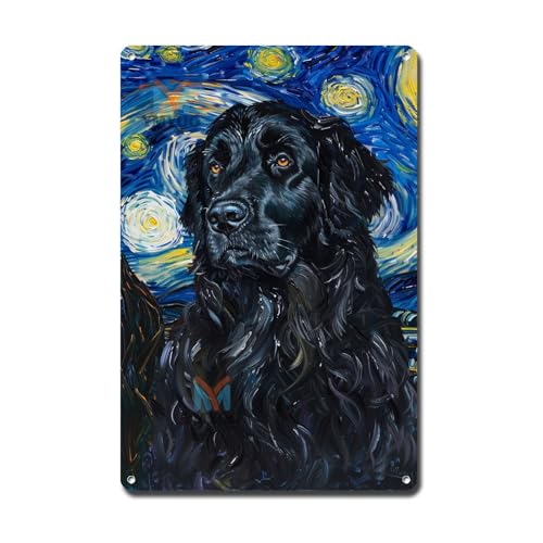 Ymyoo Letrero de metal de estaño, arte vintage de pared de Terranova, noche estrellada, Terranova leal en un cielo nocturno, para el hogar, junto al océano y exhibiciones estacionales, aluminio