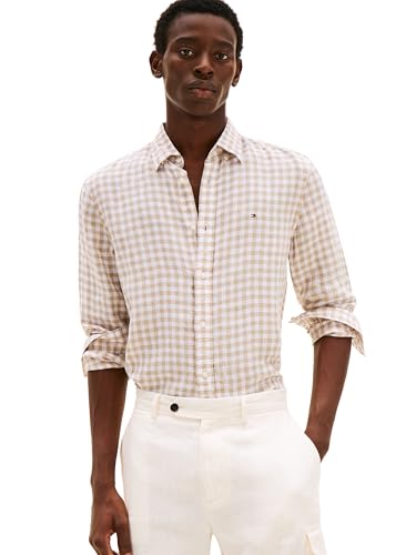 Image of Tommy Hilfiger Men's Long Sleeve Casual Linen Button Down Shirts in Regular Fit