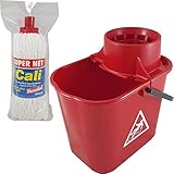 Fregona de Microfibras Super Net Cali con Cubo (210 Gramos, Pack 1 Fregona y Cubo 14 L. Rojo)