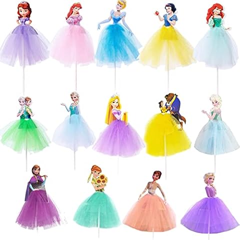 Princess Cake Toppers 14 Pieces Birthday Princess Cake Decoration Princess Girl Topper Set for Girls Princess Theme Party Birthday Party Cake Decoration Cover
