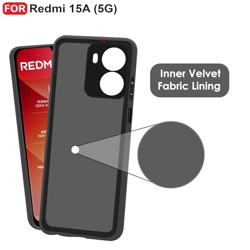Image of CEDO Back Cover for Redmi 15A (5G) | Camera Bump Protection & Inner Velvet Fabric Lining | Ultra Slim Matte Soft Rubberised Case Cover (Black)