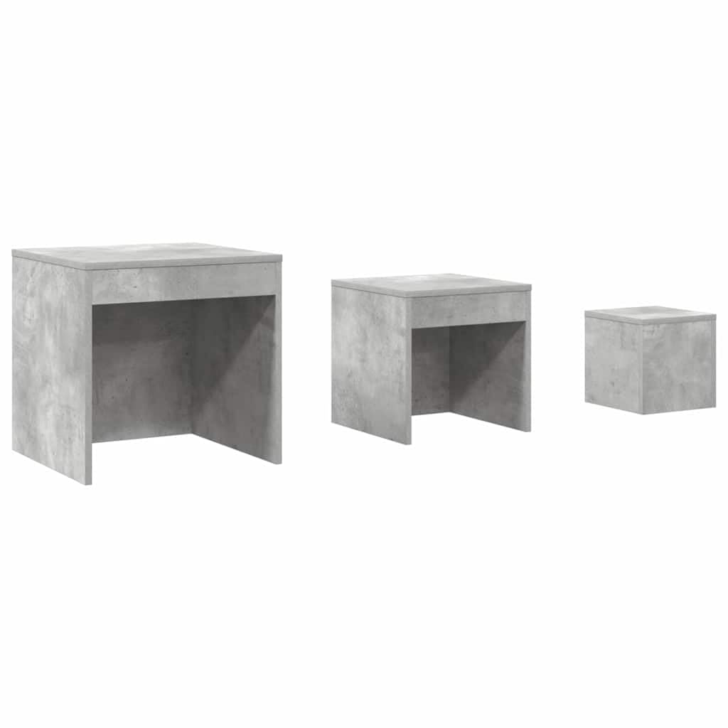 Set 3 Tavolini Impilabili Salvaspazio Grigio Cemento in Truciolato