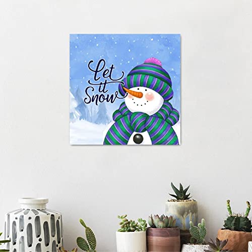 Panneau mural en bois Let It Snow déco 40x40 cm