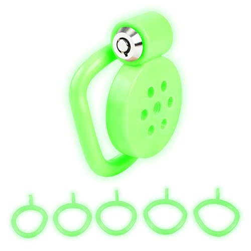 Im Dunkeln leuchtender Keuschheitskäfig mit 5 Unterschiedlich großen Penisringen Chastity Cage Penis Käfig Atmungsaktive Sexspielzeug Cock Fesseln & Bondage für die Männer (Style-2)