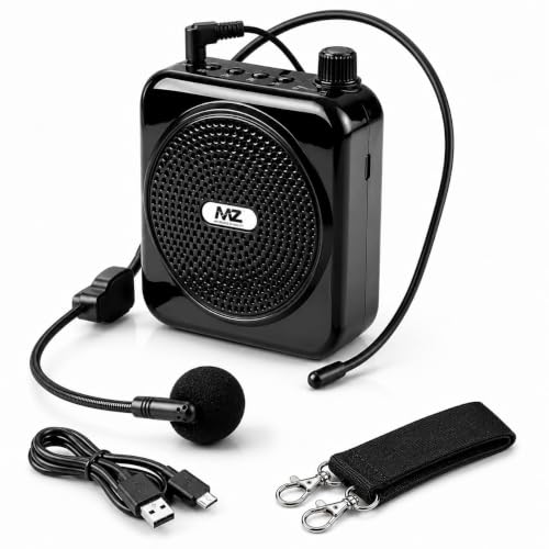 Image of MZ Portable Voice Amplifier with Wired Headset Microphone, Bluetooth PA Speaker with USB and SD Card Input for Teaching, Classroom, Training, Yoga & Meetings