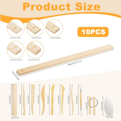 10 peças de guia de bastão de lama para ensino de cerâmica com 9 peças de ferramentas de escultura d