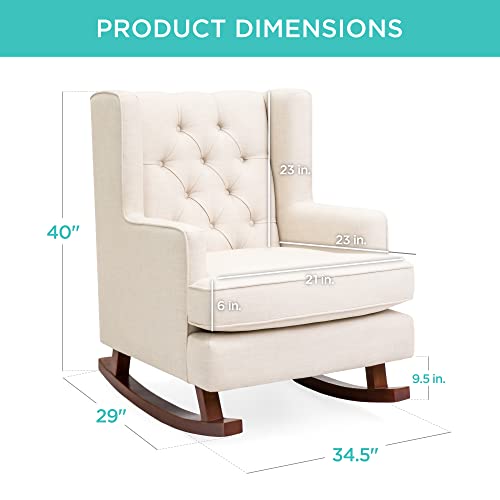 Best Choice Products Rocking Accent Chair, Tufted Upholstered Linen Wingback For Nursery, Living Room, Bedroom W/Wood Frame - Beige #TOP6