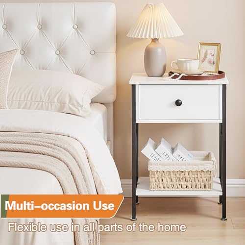 Image of VECELO Nightstand,Modern Bedside End Table, Night Stand with Drawer and Storage Shelf for Living Room Bedroom, Industrial Metal Frame