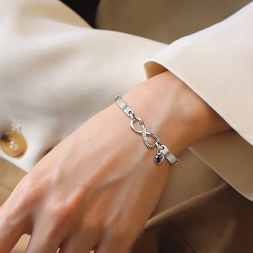 Personalised Infinity Birthstone Bracelet for Women - Customised Silver Bracelet Bangle with Birthstone Charm for Lady Girls, Adjustable Infinity Bracelets Jewellery Gifts for Birthday Valentine's Day - Image 6